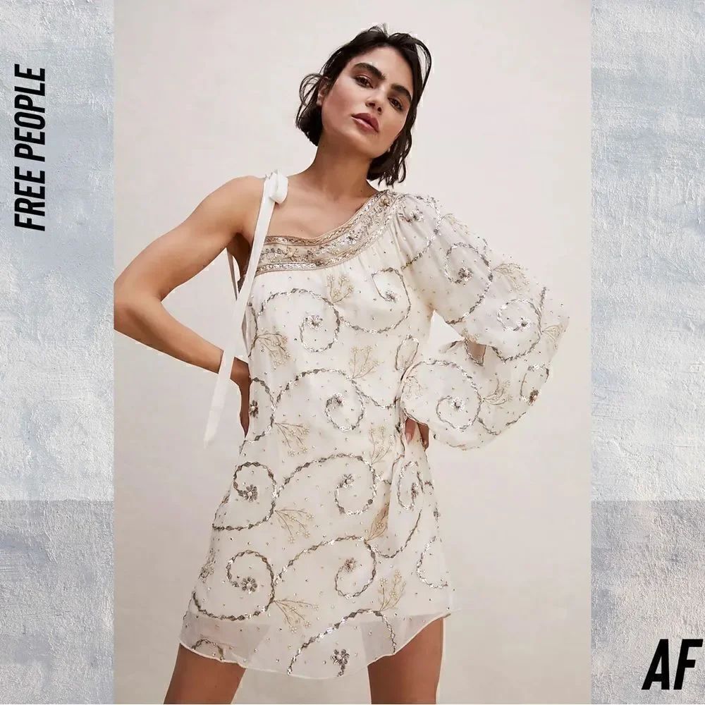 FP ONE PARTY CLEOPATRA DEA MINI DRESS EMBELLISHED IVORY GOLD SILVER NEW